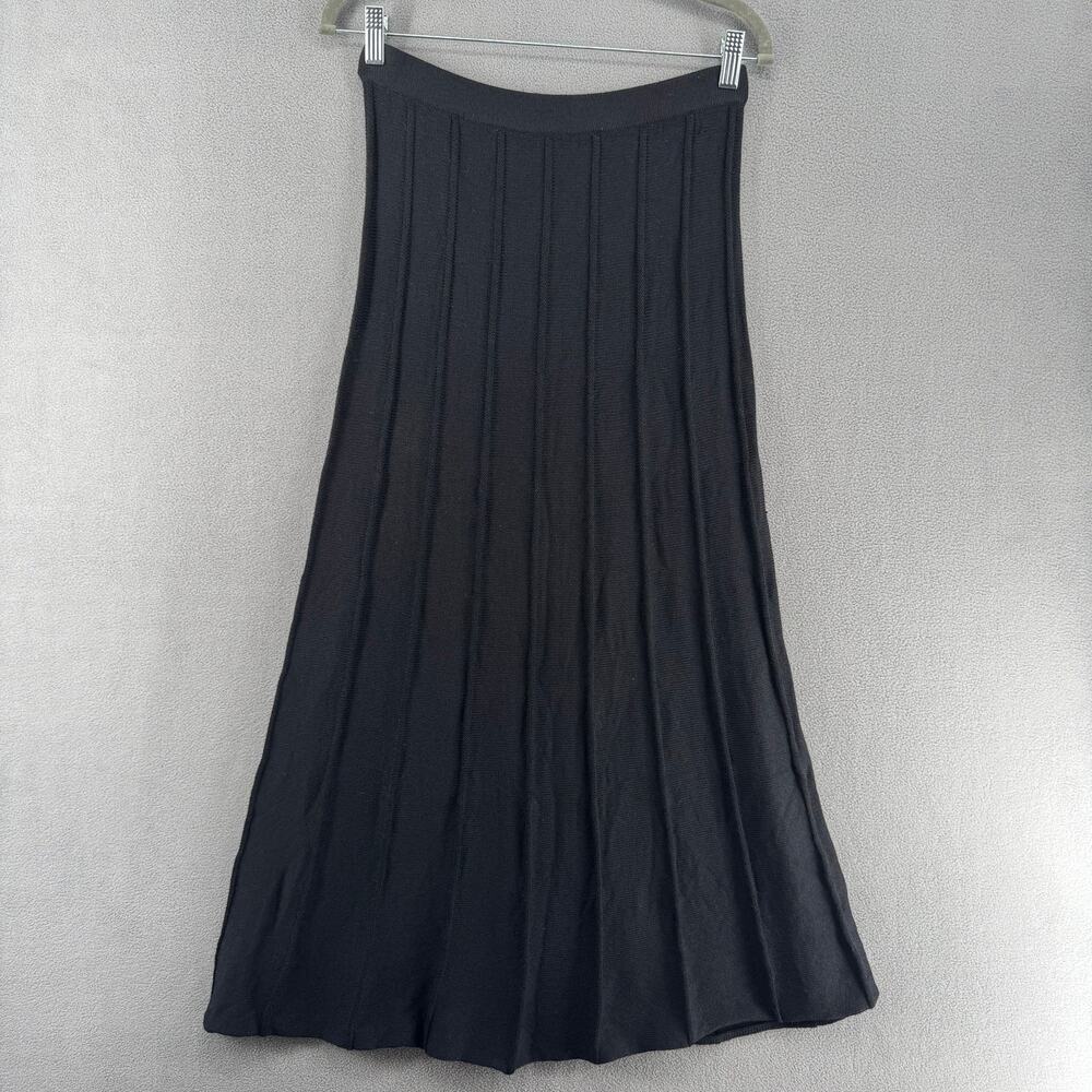 St John Collection Marie Gray Pleated Knit Midi Skirt Womens 8 Black Old Money